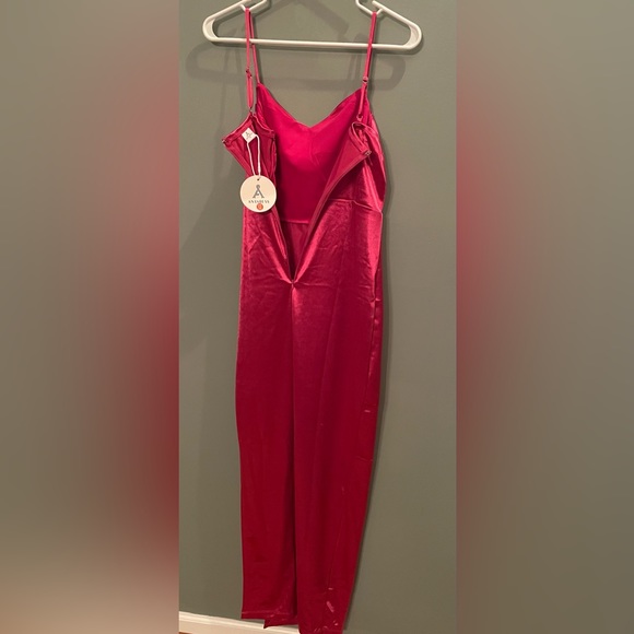 NWT ANRABESS Spaghetti Strap Bodycon High Slit Pink Satin Maxi Dress Size Medium - Picture 8 of 13
